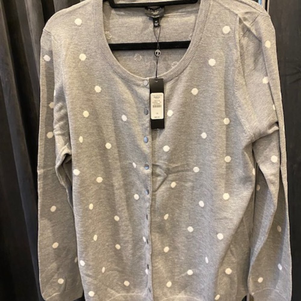 NWT Talbots Womens Sweater Cardigan Grey/White 1X